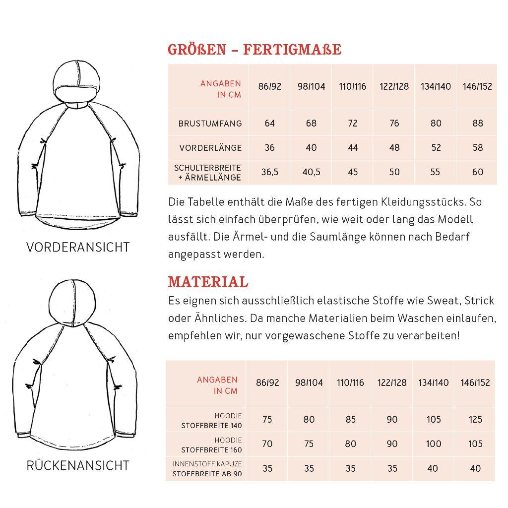 Papierschnittmuster Kapuzenpulli Toni Gr. 86-152